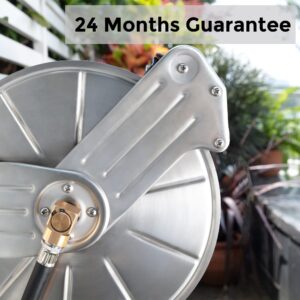 Giraffe Tools Stainless Steel Garden Hose Reel Heavy Duty, Wall/Floor Mounted Metal Water Hose Reel Retractable with Crank, 150-Feet 5/8" Hose Capacity