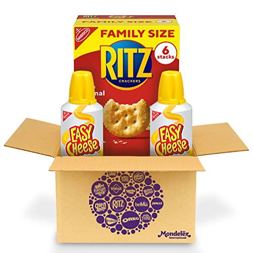 RITZ Original Crackers and Easy Cheese Cheddar Snack Variety Pack, 1 Family Size Box & 2 Cans