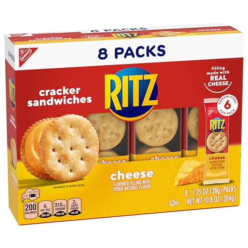 RITZ Peanut Butter Sandwich Cracker Snacks and Cheese Sandwich Crackers, Snack Crackers Variety Pack, 32 Snack Packs (6 Crackers Per Pack)