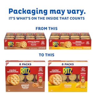 RITZ Peanut Butter Sandwich Cracker Snacks and Cheese Sandwich Crackers, Snack Crackers Variety Pack, 32 Snack Packs (6 Crackers Per Pack)