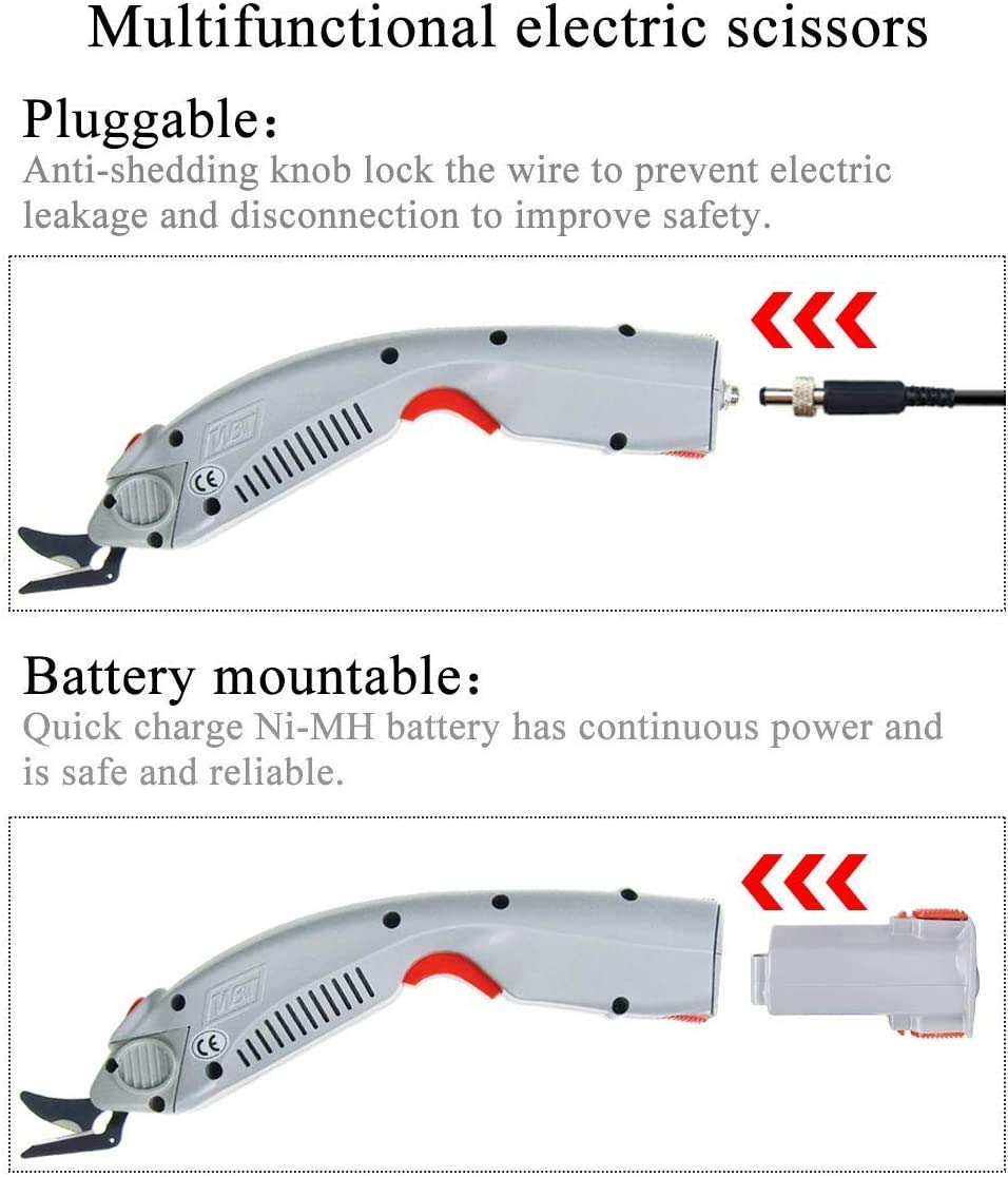 MXBAOHENG Electric Scissors Fabric Cutter Wbt-1 Rechargeable Shears Portable Cloth Cutter w/ 2 Batteries and Blades for Carpet/Paperboard/Leather