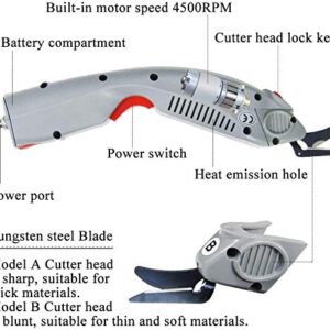 MXBAOHENG Electric Scissors Fabric Cutter Wbt-1 Rechargeable Shears Portable Cloth Cutter w/ 2 Batteries and Blades for Carpet/Paperboard/Leather