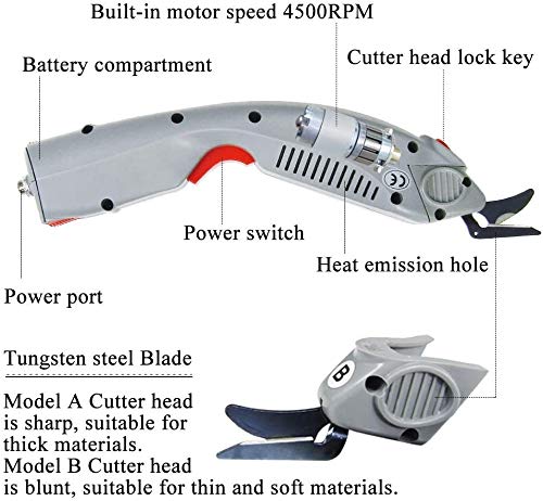 MXBAOHENG Electric Scissors Fabric Cutter Wbt-1 Rechargeable Shears Portable Cloth Cutter w/ 2 Batteries and Blades for Carpet/Paperboard/Leather