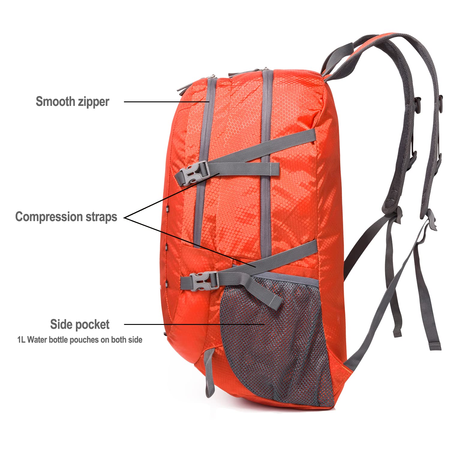 vimapo Lightweight Foldable Hiking Backpack 40L, Ripstop Nylon Packable Travel Daypack, Collapsible Backpack For Traveling Hiking Camping Touring(Orange)