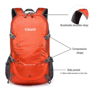 vimapo Lightweight Foldable Hiking Backpack 40L, Ripstop Nylon Packable Travel Daypack, Collapsible Backpack For Traveling Hiking Camping Touring(Orange)