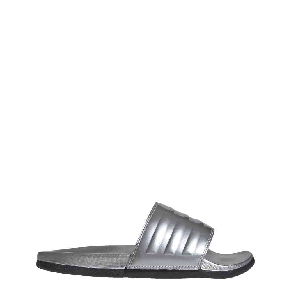 adidas Women's Adilette Comfort Slides Water Shoe, Silver Metallic/Silver Metallic, 9