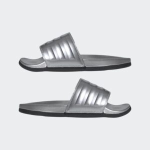 adidas Women's Adilette Comfort Slides Water Shoe, Silver Metallic/Silver Metallic, 9