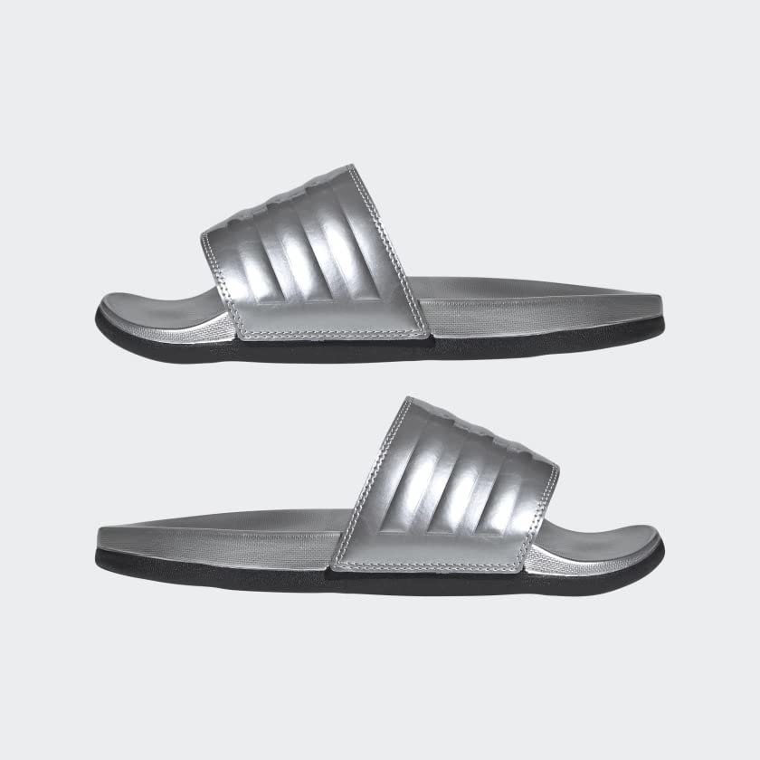 adidas Women's Adilette Comfort Slides Water Shoe, Silver Metallic/Silver Metallic, 7