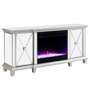 sei furniture toppington mirrored media console color changing electric fireplace, silver