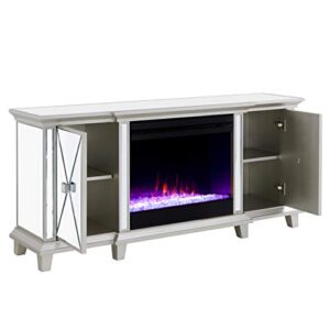 SEI Furniture Toppington Mirrored Media Console Color Changing Electric Fireplace, Silver