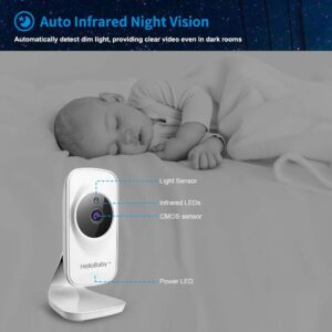 HelloBaby Video Baby Monitor with Camera and Audio, 5" Color LCD Screen, Monitor Camera, Infrared Night Vision, Temperature Display, Lullaby, Two Way Audio and VOX Mode