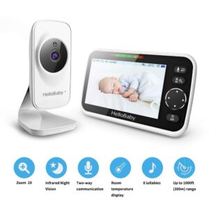 HelloBaby Video Baby Monitor with Camera and Audio, 5" Color LCD Screen, Monitor Camera, Infrared Night Vision, Temperature Display, Lullaby, Two Way Audio and VOX Mode