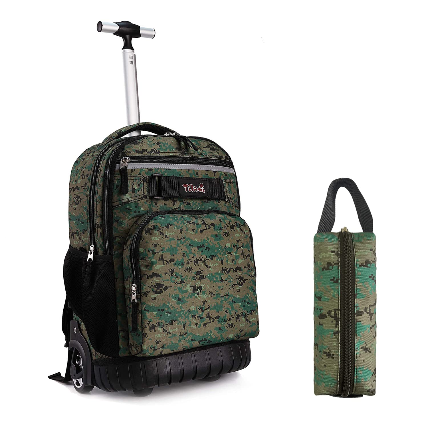 Tilami Rolling Backpack 18 inch with Pencil Case Wheeled Laptop Bag, camouflage