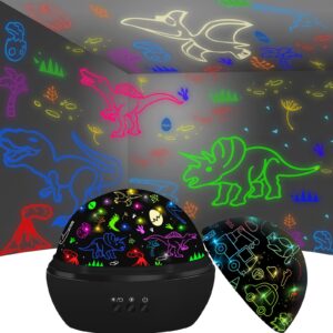 dqmoon dinosaur night light for kids, projector with 8 colors, 360 rotation, safe materials, ideal birthday gift