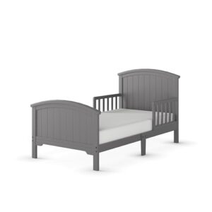 child craft hampton arch top toddler bed for kids with guard rails, low to ground design, made of pinewood, featuring clean lines to match any décor (cool gray)