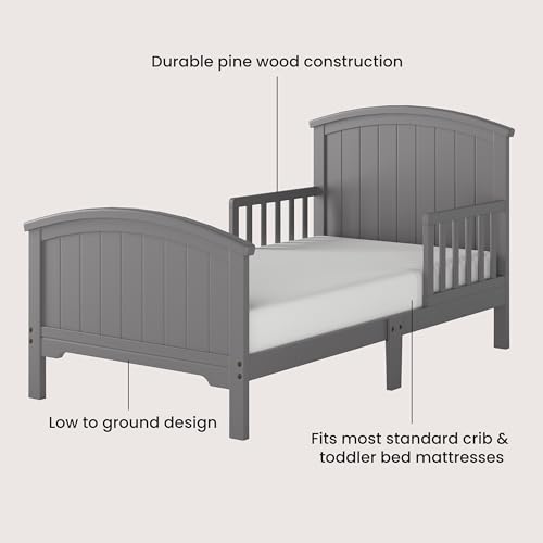 Child Craft Hampton Arch Top Toddler Bed for Kids with Guard Rails, Low to Ground Design, Made of Pinewood, Featuring Clean Lines to Match Any Décor (Cool Gray)