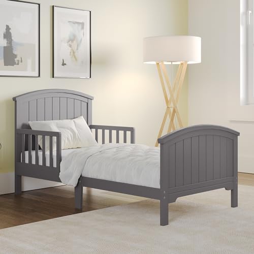 Child Craft Hampton Arch Top Toddler Bed for Kids with Guard Rails, Low to Ground Design, Made of Pinewood, Featuring Clean Lines to Match Any Décor (Cool Gray)