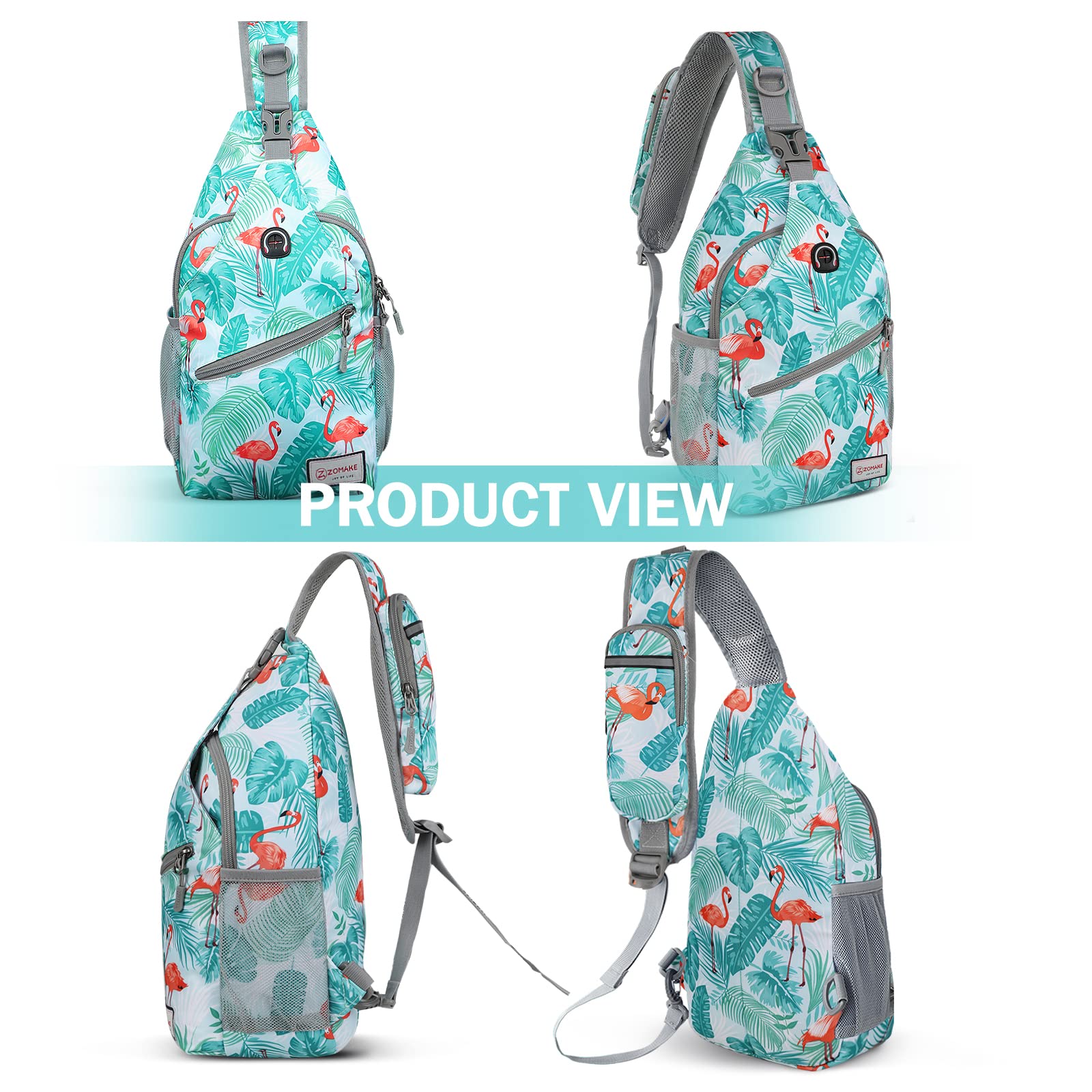 ZOMAKE Sling Bag for Women Men:Small Crossbody Sling Backpack - Mini Water Resistant Shoulder Bag Anti Thief Chest Bag Daypack for Travel Hiking Outdoor Sports(Flamingo Blue)