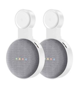 cuhioy 2 pack google nest mini wall mount holder (2nd gen), space-saving accessories with cord management for google mini smart speakers, outlet holder for google mini voice assistant (white)