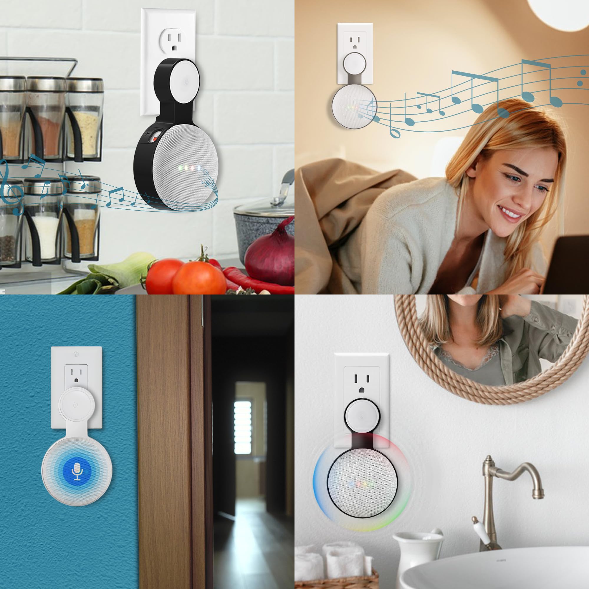 CUHIOY 2 Pack Google Nest Mini Wall Mount Holder (2nd Gen), Space-Saving Accessories with Cord Management for Google Mini Smart Speakers, Outlet Holder for Google Mini Voice Assistant (White)