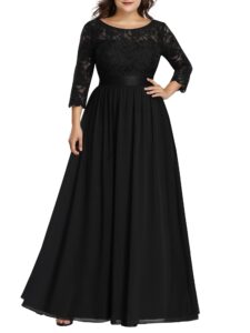 ever-pretty women's lace sleeves wedding guest dress long evening bridesmaid dress black us24