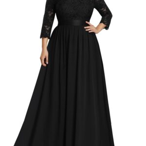 Ever-Pretty Women's Lace Sleeves Wedding Guest Dress Long Evening Bridesmaid Dress Black US24