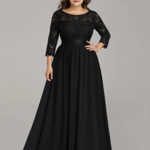 Ever-Pretty Women's Lace Sleeves Wedding Guest Dress Long Evening Bridesmaid Dress Black US24