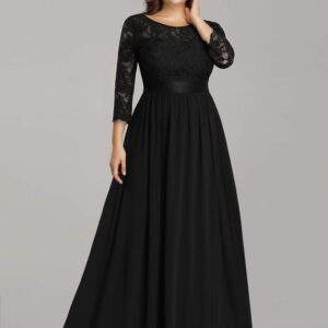 Ever-Pretty Women's Lace Sleeves Wedding Guest Dress Long Evening Bridesmaid Dress Black US24