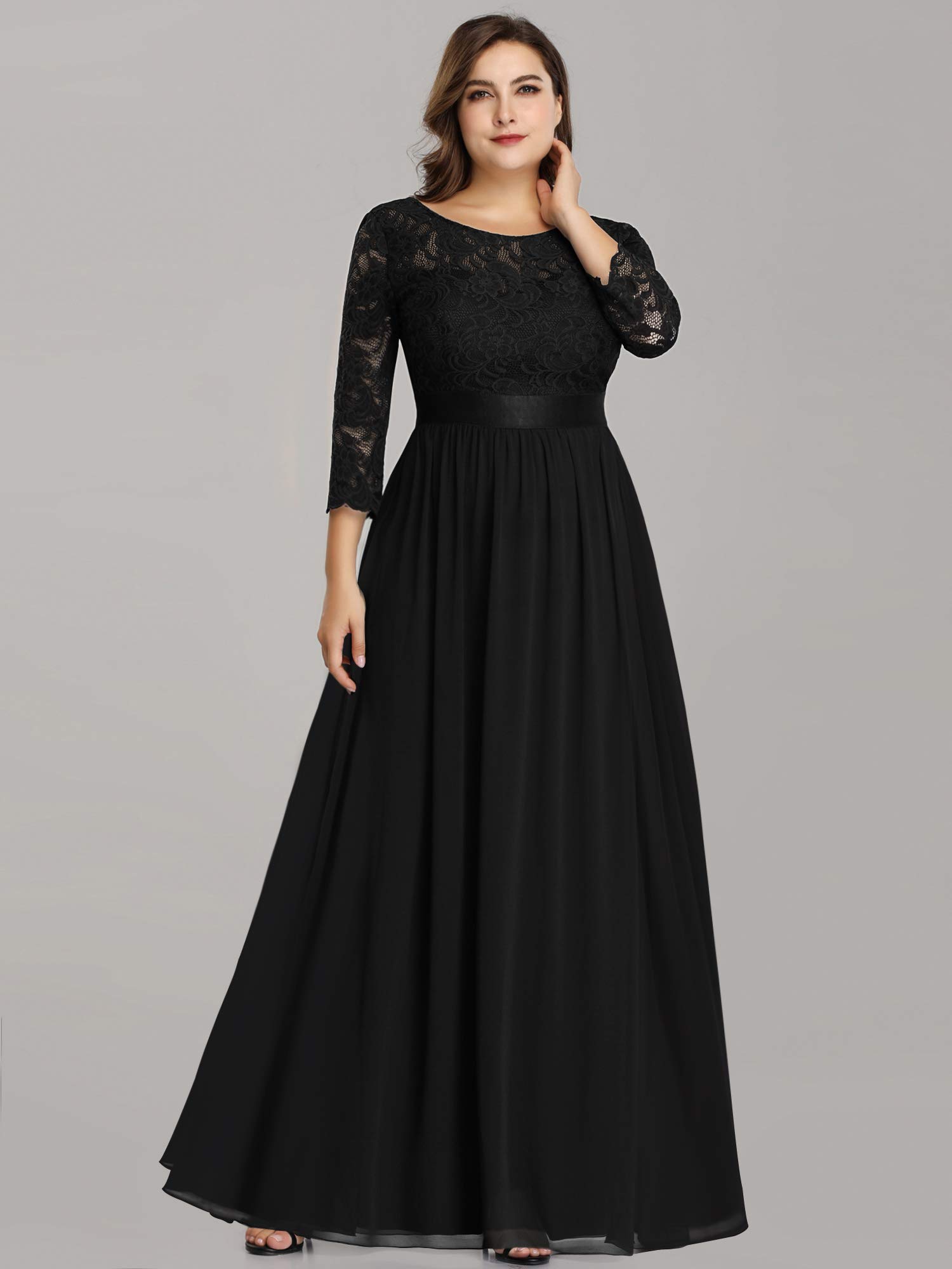 Ever-Pretty Women's Lace Sleeves Wedding Guest Dress Long Evening Bridesmaid Dress Black US24