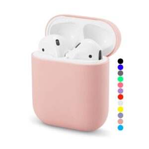 Airpods Case No Keychain,AirPods Case Cover,Full Protective Silicone AirPods Accessories Skin Cover,Compatible with Airpods 1 & 2 Case,Front LED Visible,Supports Wireless Charging(Pink)