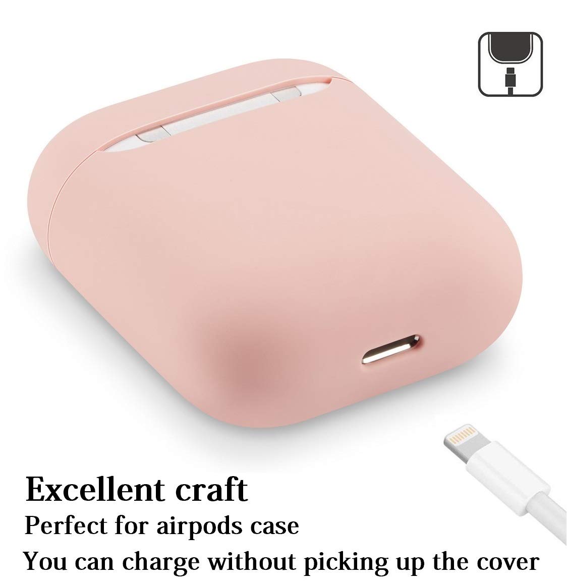 Airpods Case No Keychain,AirPods Case Cover,Full Protective Silicone AirPods Accessories Skin Cover,Compatible with Airpods 1 & 2 Case,Front LED Visible,Supports Wireless Charging(Pink)