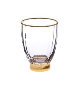 textured stemless wine glasses with gold base and rim-set of 6, fills 14 oz.