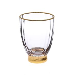 Textured Stemless Wine Glasses with Gold Base and Rim-Set of 6, Fills 14 oz.