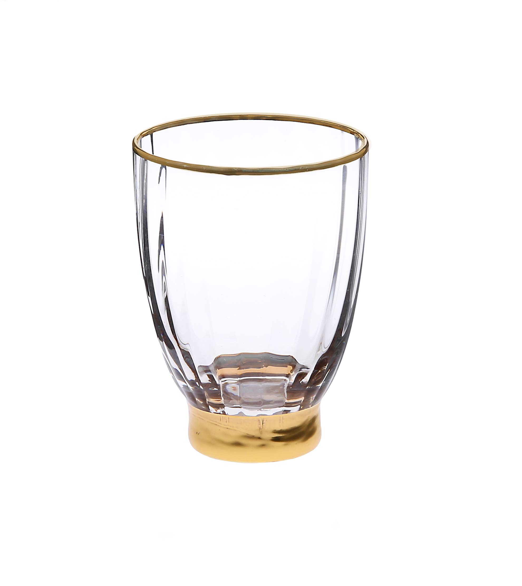 Textured Stemless Wine Glasses with Gold Base and Rim-Set of 6, Fills 14 oz.