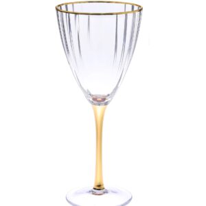 Line Textured Drinking Glassware with Gold Rim and Stem Set of 6 (water)