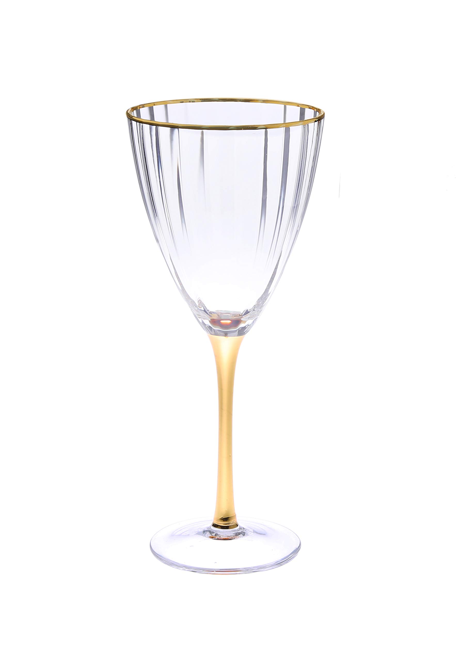 Line Textured Drinking Glassware with Gold Rim and Stem Set of 6 (water)