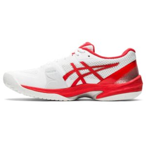 asics women's court speed flytefoam tennis shoes, 10, white/fiery red