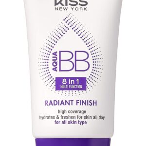 Kiss New York Aqua BB Cream 8-in-1 Multi Function Cover and Care Beauty Balm, Korean Skin Care Argan Oil Infused, Radiant Finish, Hydrating Full Coverage BB Cream 1.42 Fl Oz (Coconut)