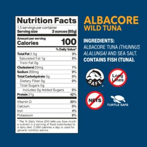 Wild Planet Albacore Wild Tuna, Sea Salt, Canned Tuna, Sustainably Wild-Caught, Pole & Line, 5 Ounce(Pack of 4)