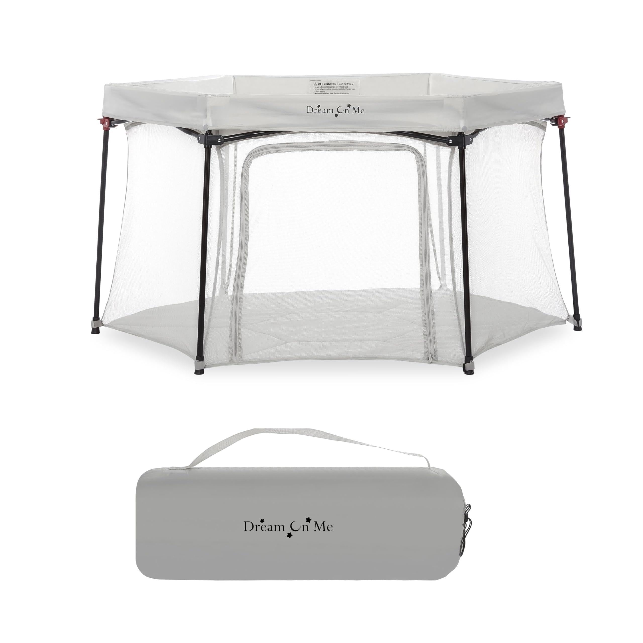 Dream On Me Onyx Playpen in Grey, Baby Playpen, Portable and Lightweight, Playpen for Babies and Toddler - Comes with a Comfortable Padded Floor