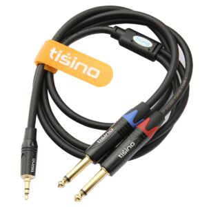 TISINO 1/8 to 1/4 Stereo Cable, 1/8 Inch TRS Stereo to Dual 1/4 inch TS Mono Y-Splitter Cable 3.5mm Aux Mini Jack to Jack Breakout Cord - 6.6 feet