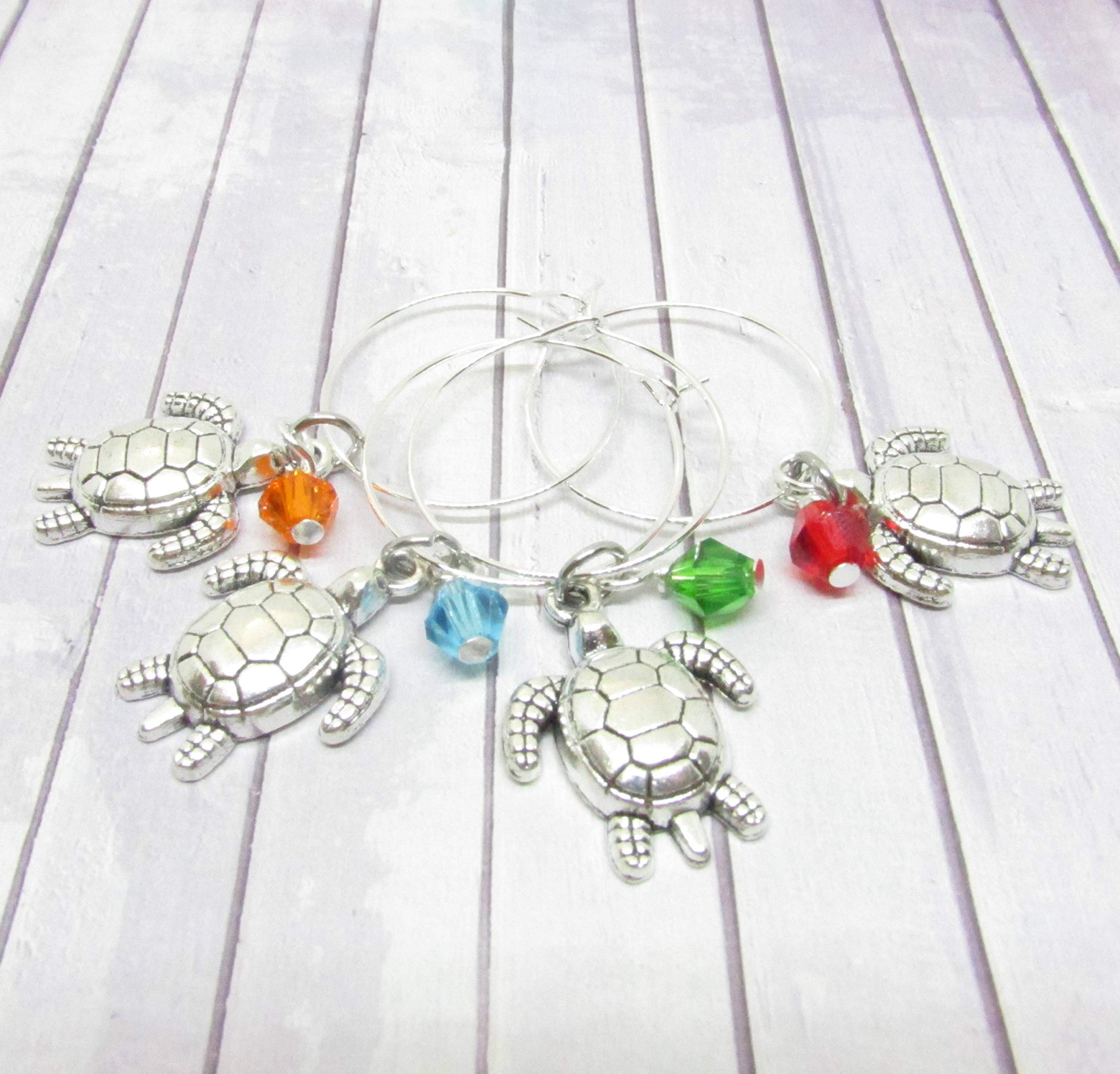 Set of 4 Sea Turtle Wine Glass Charms - Gift for the Wine Lover - Wine Gifts for Mom