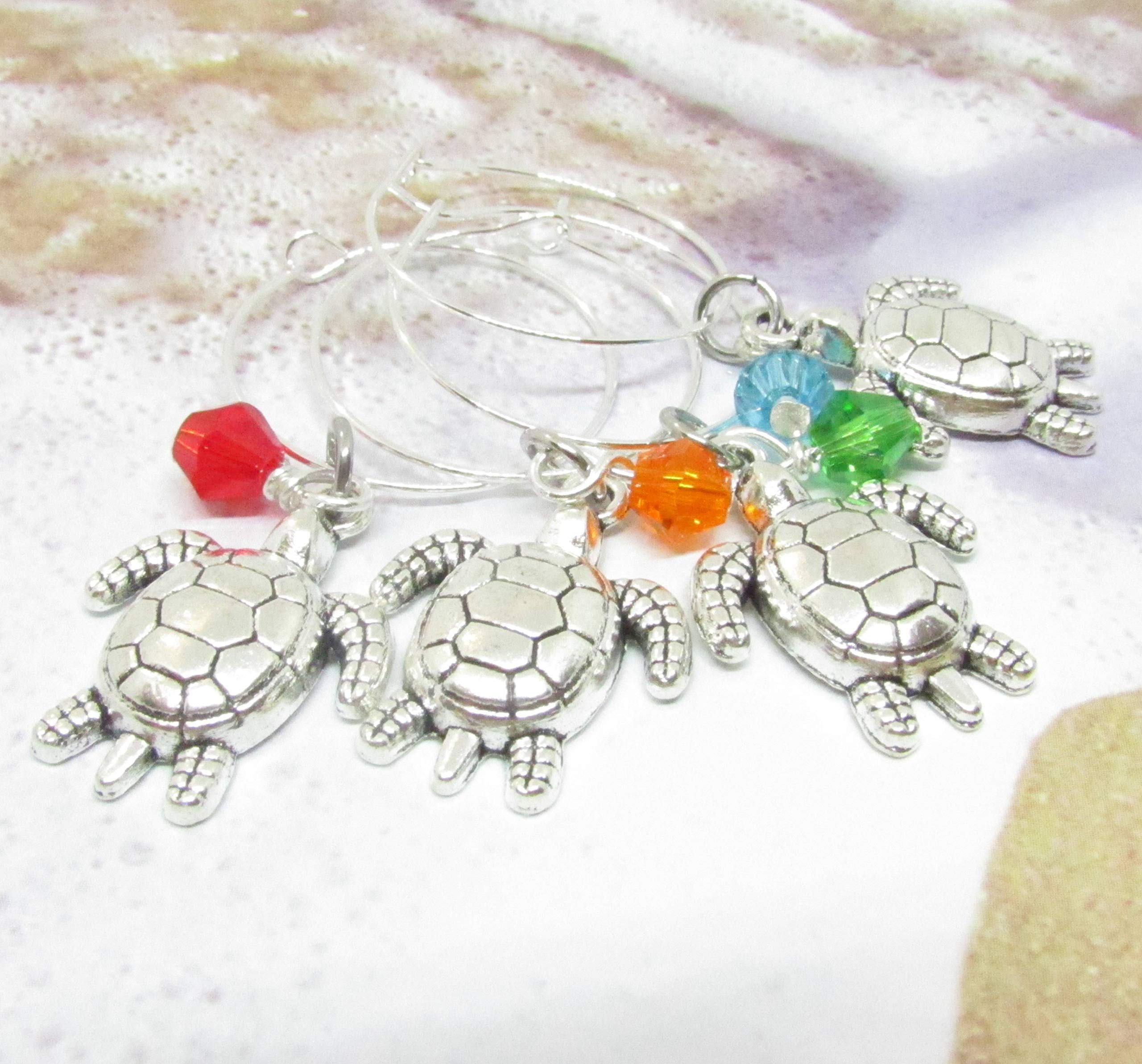 Set of 4 Sea Turtle Wine Glass Charms - Gift for the Wine Lover - Wine Gifts for Mom