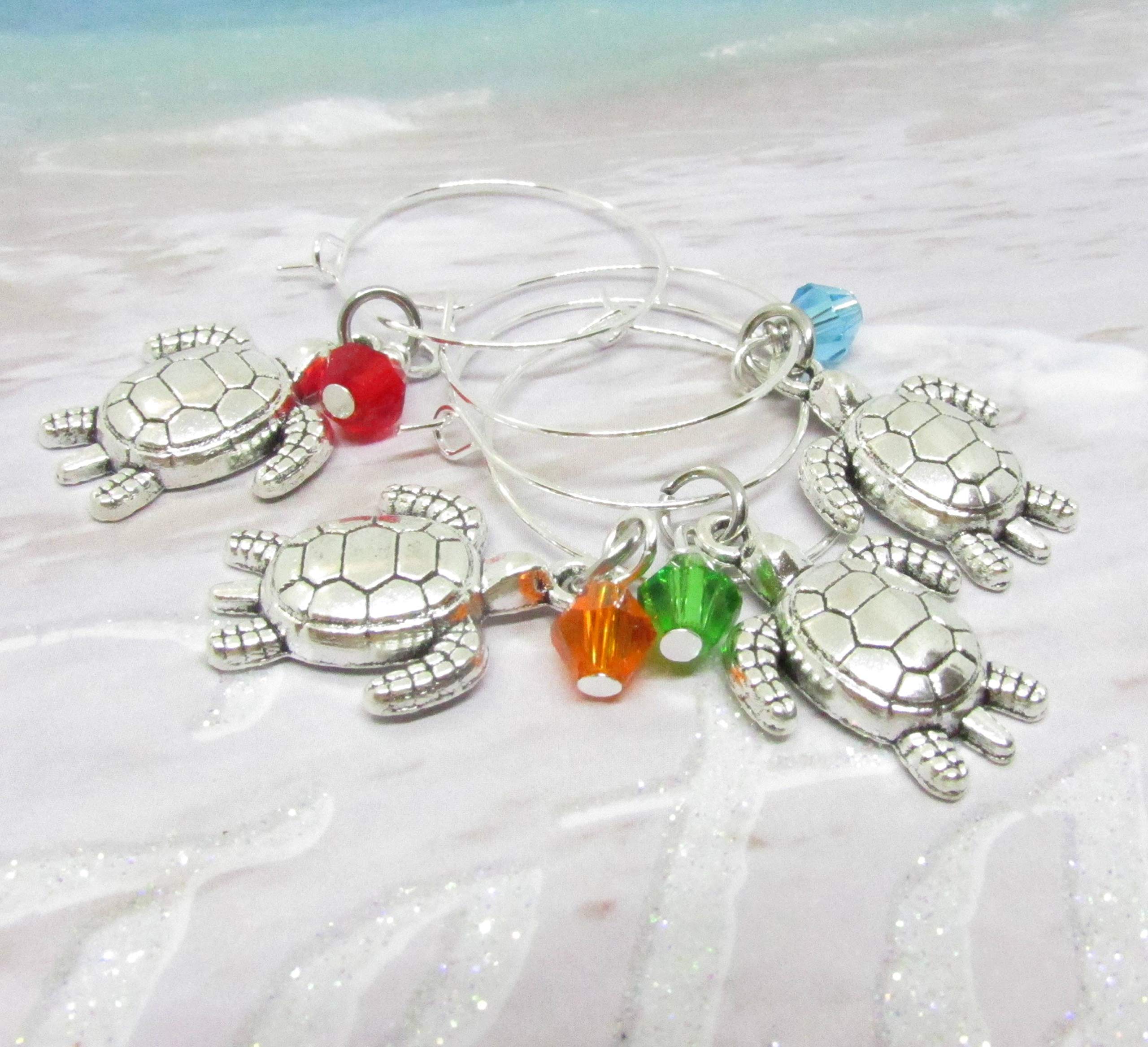 Set of 4 Sea Turtle Wine Glass Charms - Gift for the Wine Lover - Wine Gifts for Mom