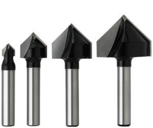 align carbide, 4-piece 90 degree v groove router bits, 1/4 inch shank, carbide tipped, cnc engraving bit, woodworking chamfer bevel cutter, cnc router pro-series.