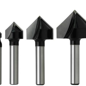 Align Carbide, 4-Piece 90 Degree V Groove Router Bits, 1/4 Inch Shank, Carbide Tipped, CNC Engraving Bit, Woodworking Chamfer Bevel Cutter, CNC Router Pro-Series.