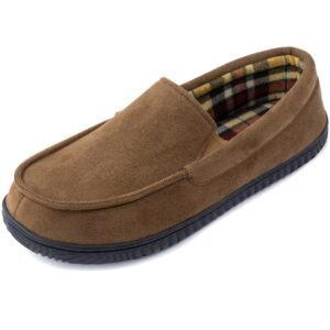 rockdove men's alexander flannel lined loafer slipper, size 11 us men, coffee