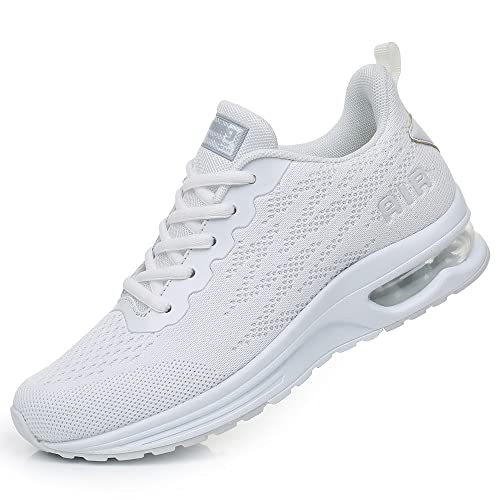 RUMPRA Women Sneakers Lightweight Air Cushion Gym Fashion Shoes Breathable Walking Running Athletic Sport(B-White,US 8