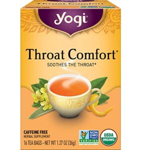 yogi tea throat comfort tea - 16 tea bags per pack (4 packs) - herbal tea for throats - organic throat-soothing tea - includes licorice root, wild cherry bark, slippery elm bark & more
