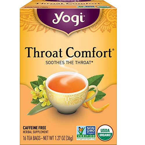 Yogi Tea Throat Comfort Tea - 16 Tea Bags per Pack (4 Packs) - Herbal Tea for Throats - Organic Throat-Soothing Tea - Includes Licorice Root, Wild Cherry Bark, Slippery Elm Bark & More